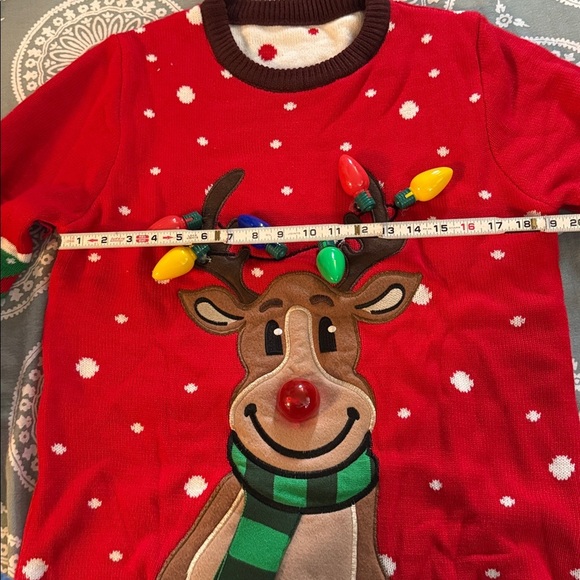 Light up Red Reindeer Christmas Sweater Holiday, Ugly Christmas sweater Size L - Picture 3 of 6